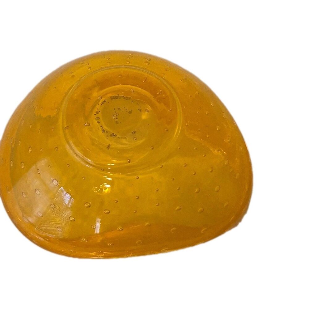 Amber Orange Blown Glass Bowl Bubble Folded Edge VTG 70's - Picture 6 of 7